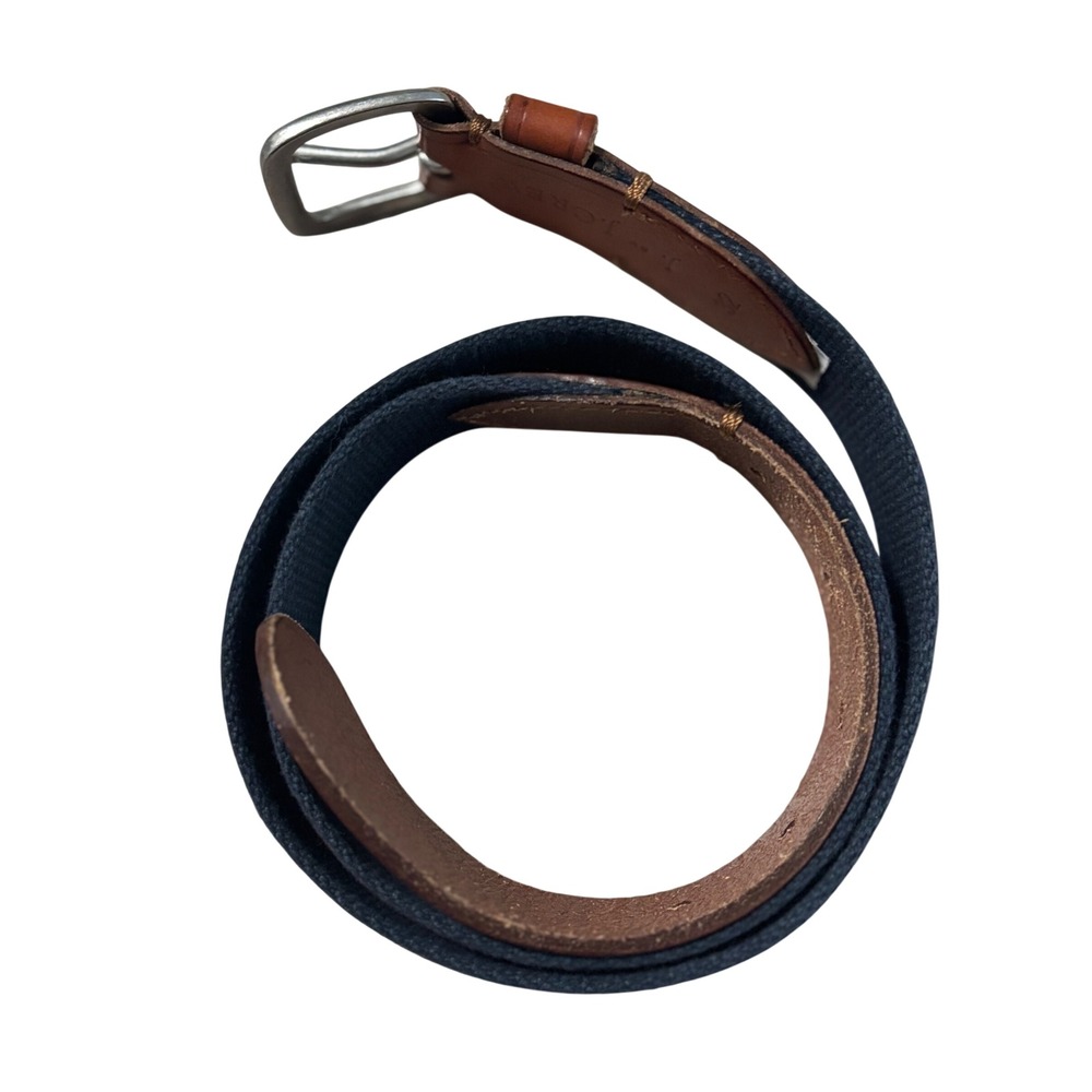 J Crew Mens Navy Red Oars Rowing Web Belt Brown Leather Size 32 Preppy Nautical - Picture 3 of 4